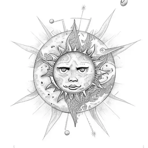 Sun And Moon And Butterfly With Music Notes Mixed