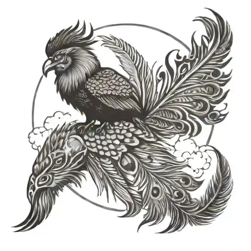 Buffalo In The Sky Riding A Peacock Feather