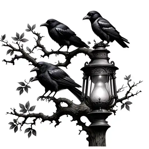 3 Crows On A Tree With A Genies Lamp