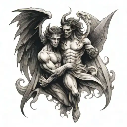 Demon And Angel Stand Over Each Other