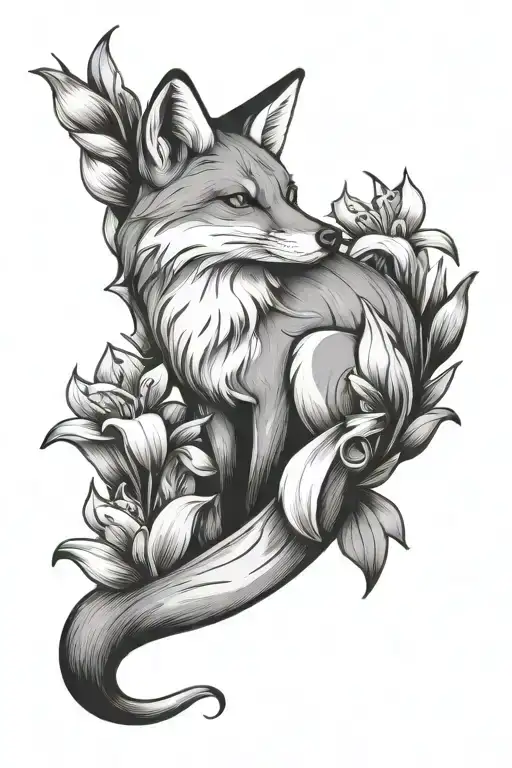 Fox Whole Body With Lily Flower