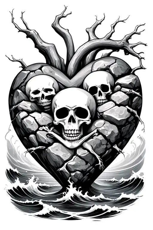 Skeletal Remains On Heart Shaped Boulders Inside The Flowing Ocean