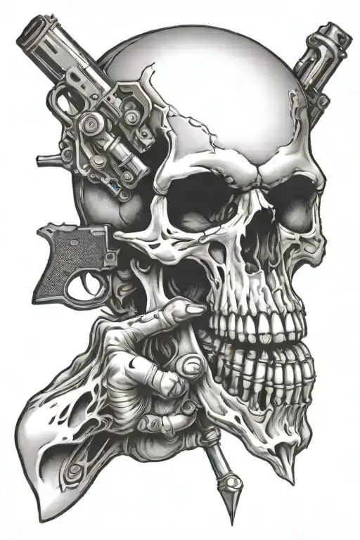Skull Hand Holding Gun
