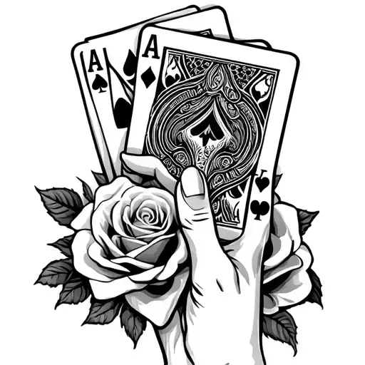Someone Holding Poker Cards Add Roses In Background