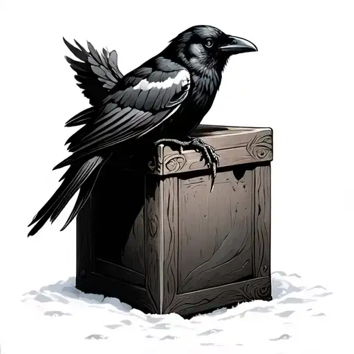Crow Perched On Snow White Box