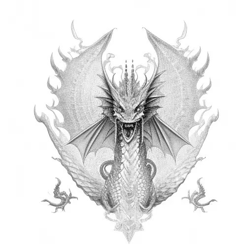 Dragon With Wings Spread Out Perched On Crystals