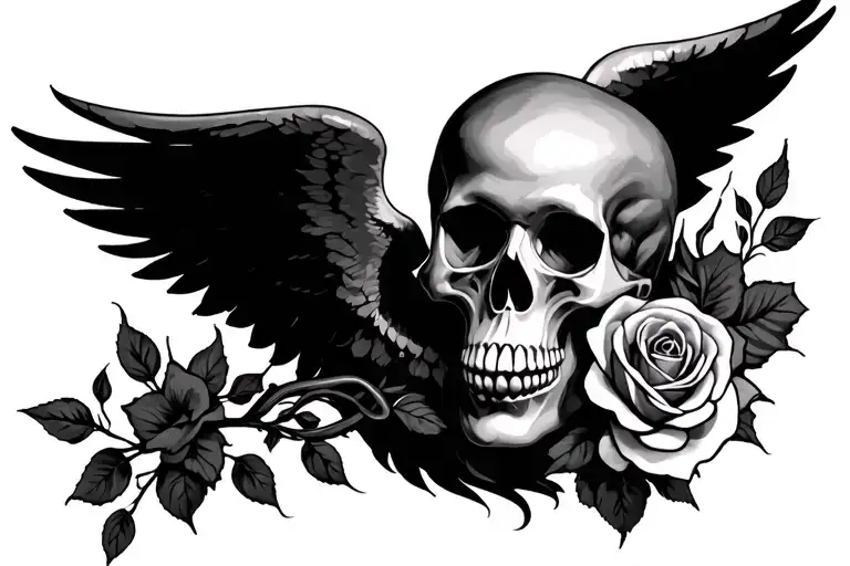 Angel With Skull And Rose
