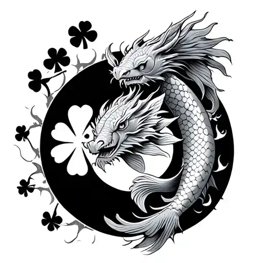 4 Leaf Clover Koi Fish And Dragon Horseshoe Sun And Moon