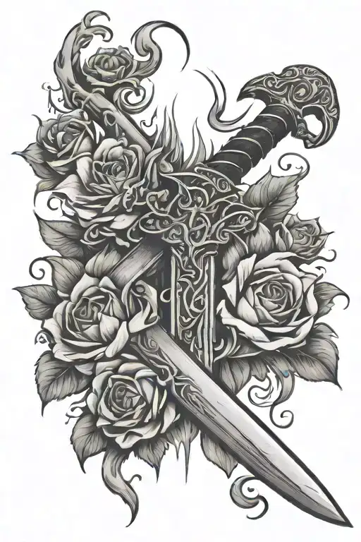 Sword You Do Not Yield With Mountains Flowers And Flames