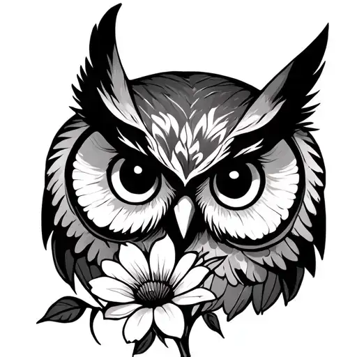 Owl With A Flower Blooming