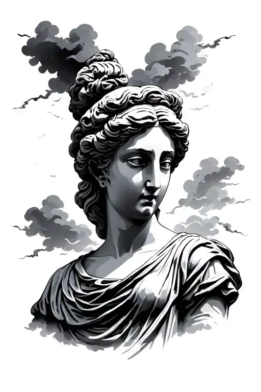 Woman Greek Statue Dark Clouds