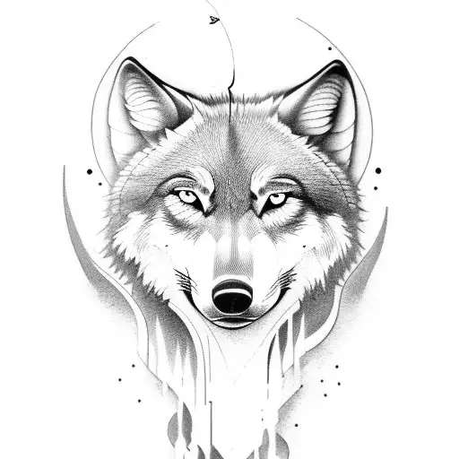 A Minimalist Tattoo Of A Wolf Fishing