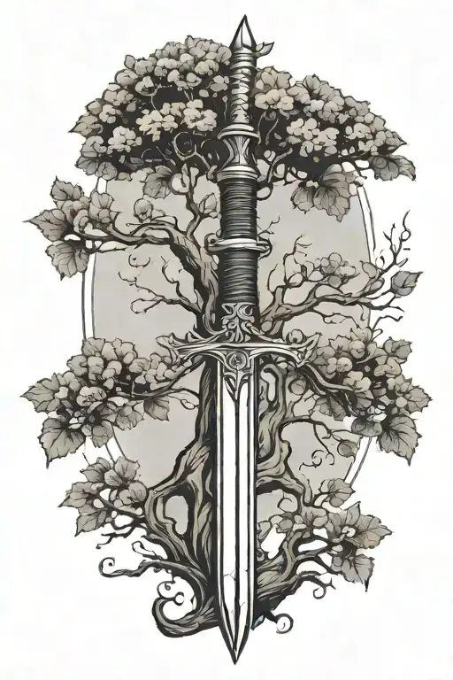 A Medieval Sword With A Tree Growing Out Of The Handle