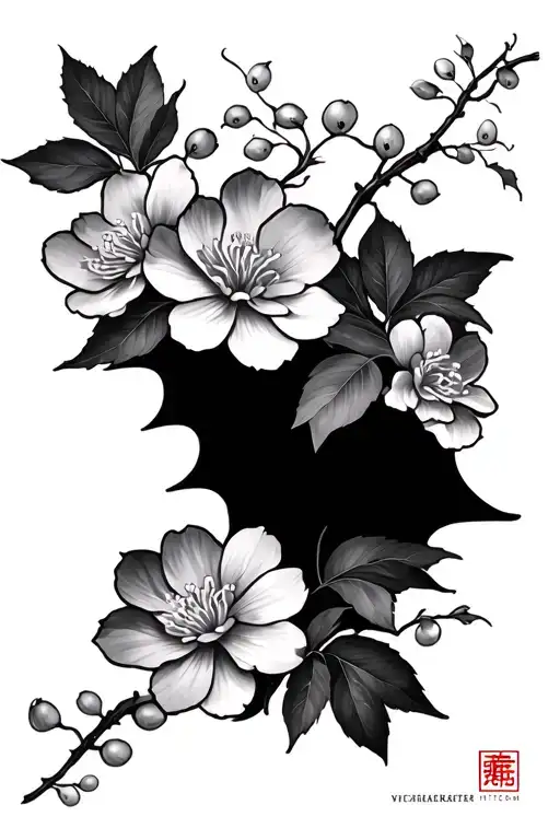 Cherry Blossoms And Fortune Asian Tattoo Design