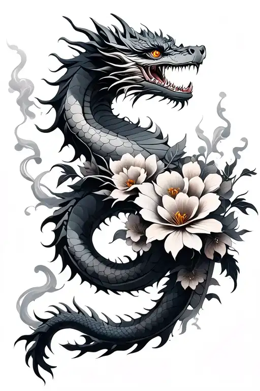 Dragon And Smoke And Flowers Wrapped