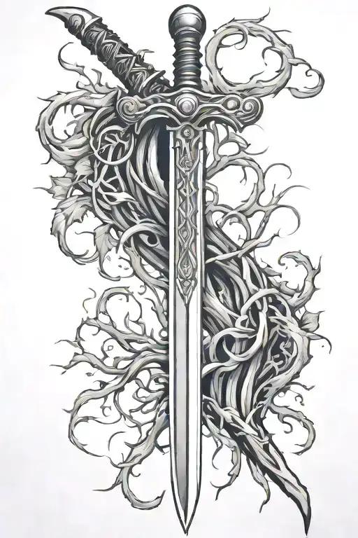 Sword With Roots Going Around The Blade