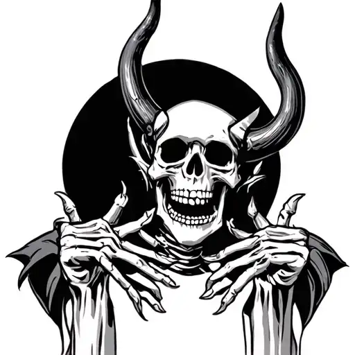 American Traditional Skeleton Doing Devil Horn Hand Sign