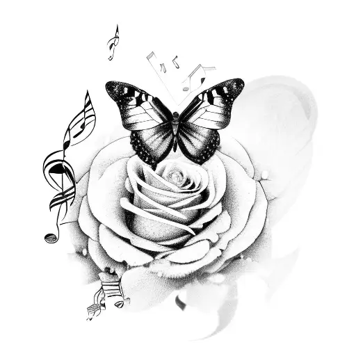 A Butterfly Made Of Roses And Music Notes