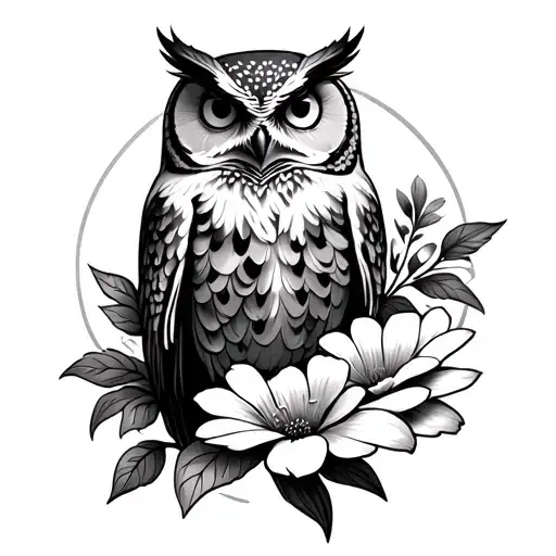 Cool Owl With A Flower Blooming Mens
