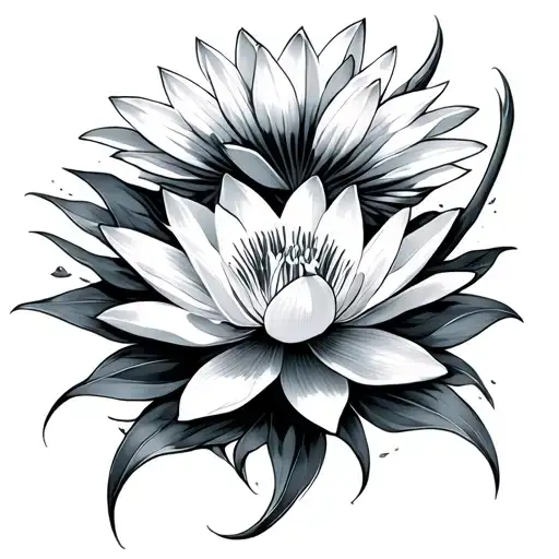 Water Lily Flower And Narcissus Flower Intertwined