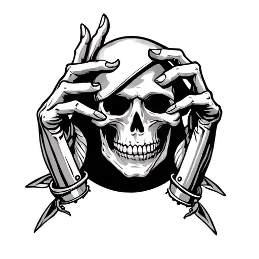 American Traditional Skeleton Doing Metal Hand Symbol