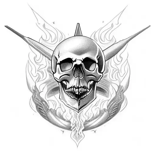 Skull With Flames And A Sword
