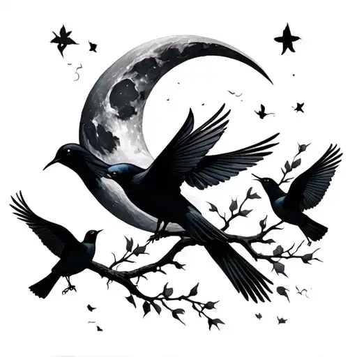 Half Moon With Birds
