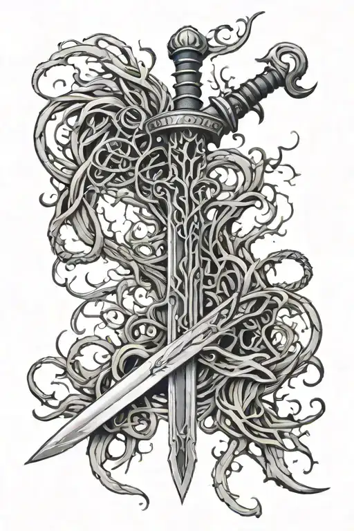 Sword With Roots Going Around The Blade