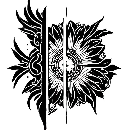 Religious Design Split By Calf Tatoo