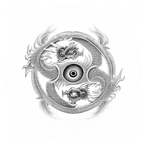 Chinese Dragon Entwined With A Yin Yang Symbol