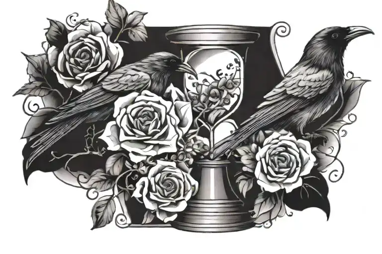 Feminine Hourglass Ravens Flowers Intertwined