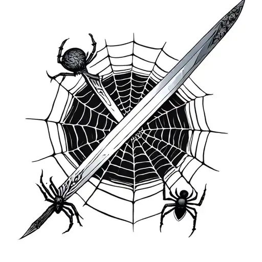 Spiderwebs And Spiders With A Sword In The Middle