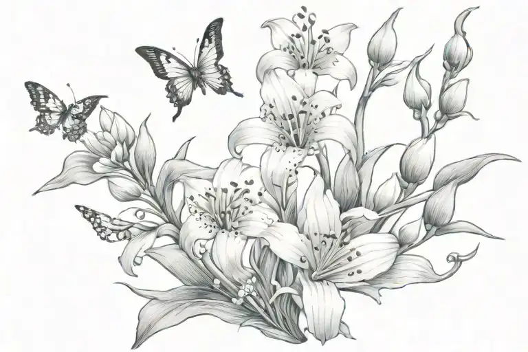 Lily Of The Valley Intertwined With Daisies With Butterflies And Hummingbird
