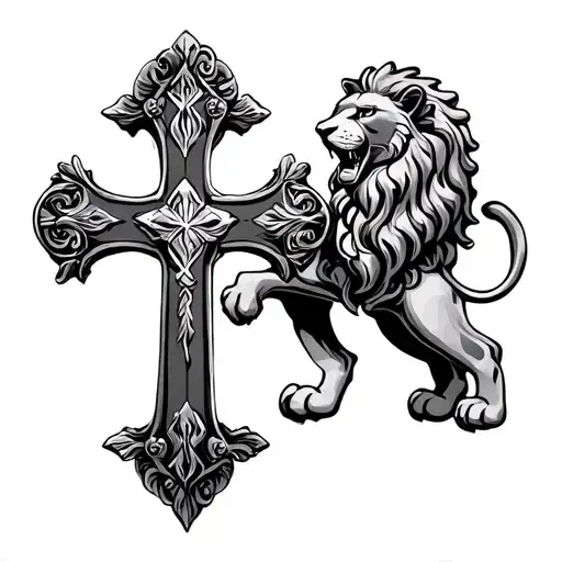 Roman Christian Cross With Lion
