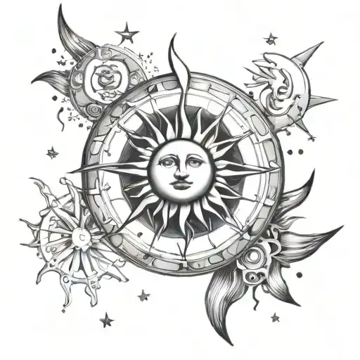 Sun And Moon Surrounded By Stars
