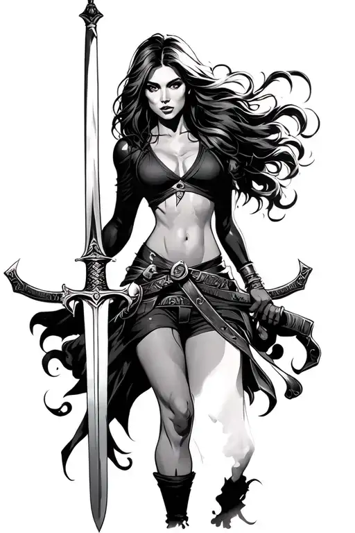 Tough Woman Holding A Sword