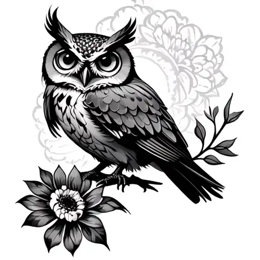 Cool Owl With A Flower Blooming