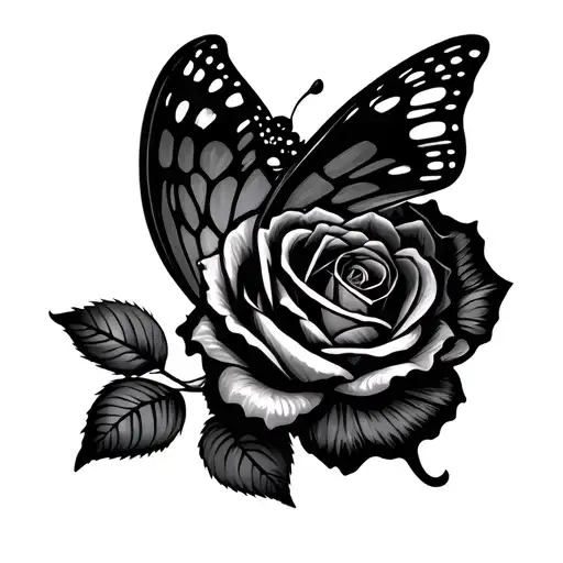 Black Butterfly With Rose Inside