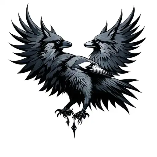 Line Work Raven And Wolf