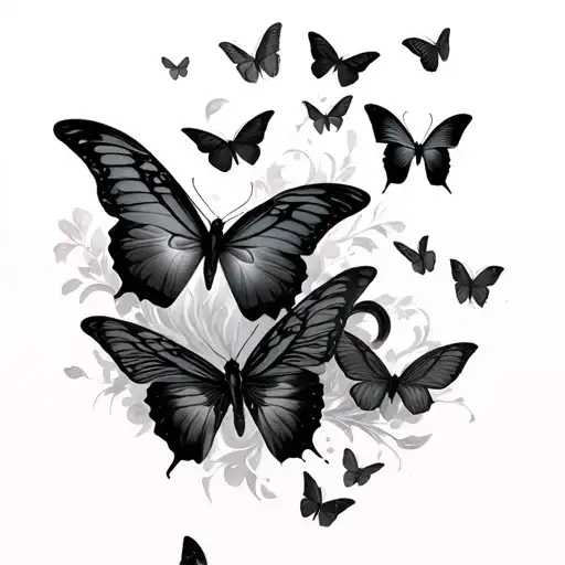 Multiple Falling Dark Butterflies Surrounding