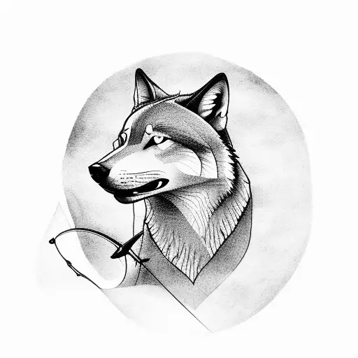A Minimalist Tattoo Of A Wolf Fishing In A Texas Landscape