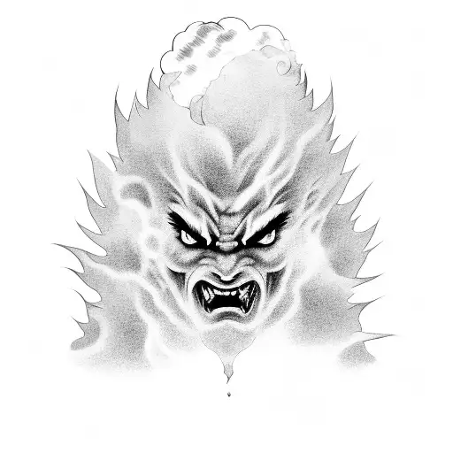 Half Face Of Akuma Emerging From Cloud