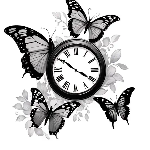 3 Butterflies Witha Clock