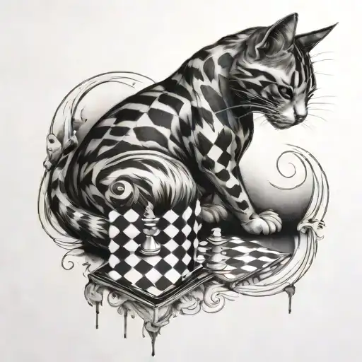 Chechire Cat And Chessboard Faded