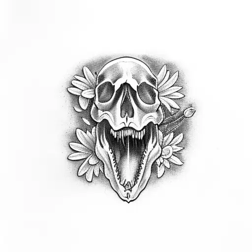 Dinosaur Skull With Flowers