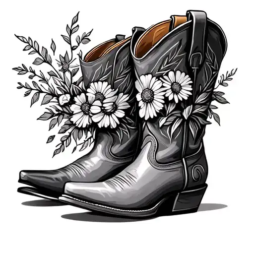 Cowboy Boots With Wildflowers Coming Out Of The Boots