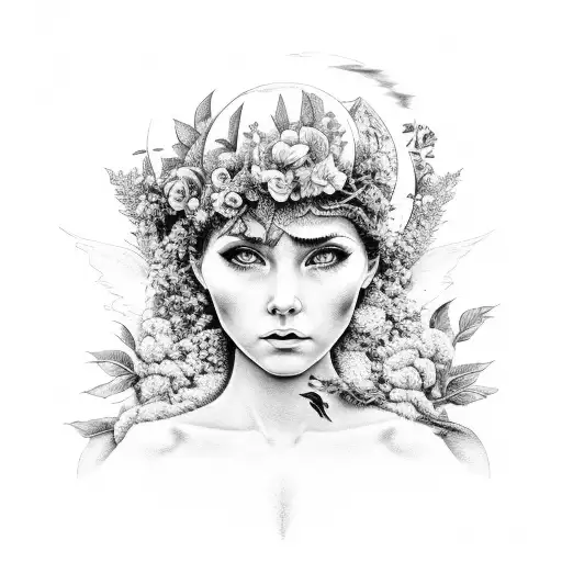 Mother Nature Goddess Laying Among Nature