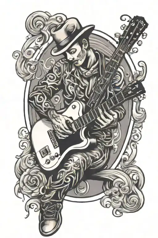 Musician Playing A Guitar Old School