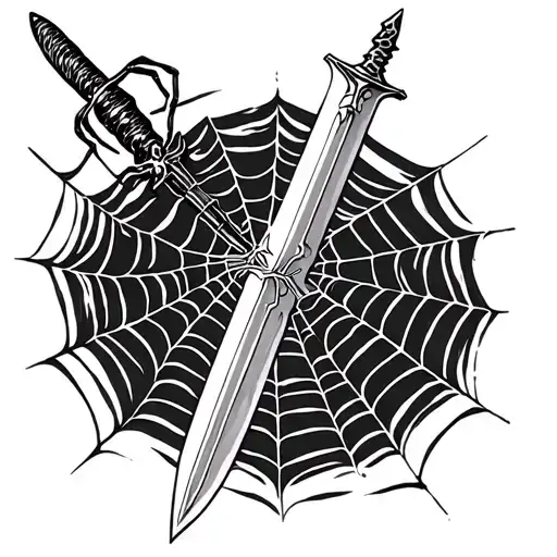 Spiderwebs And Spiders With A Sword In The Middle