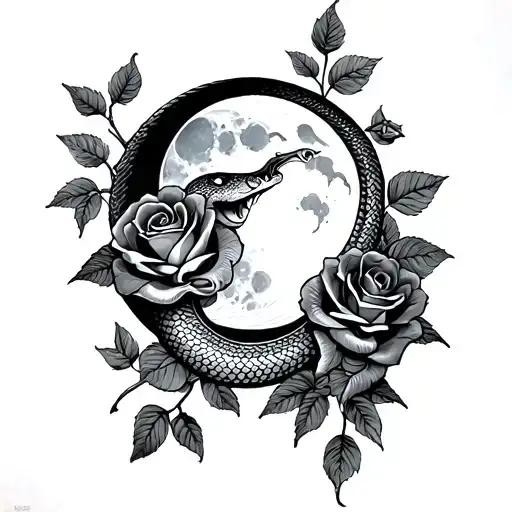 Snake And Roses With The Moon